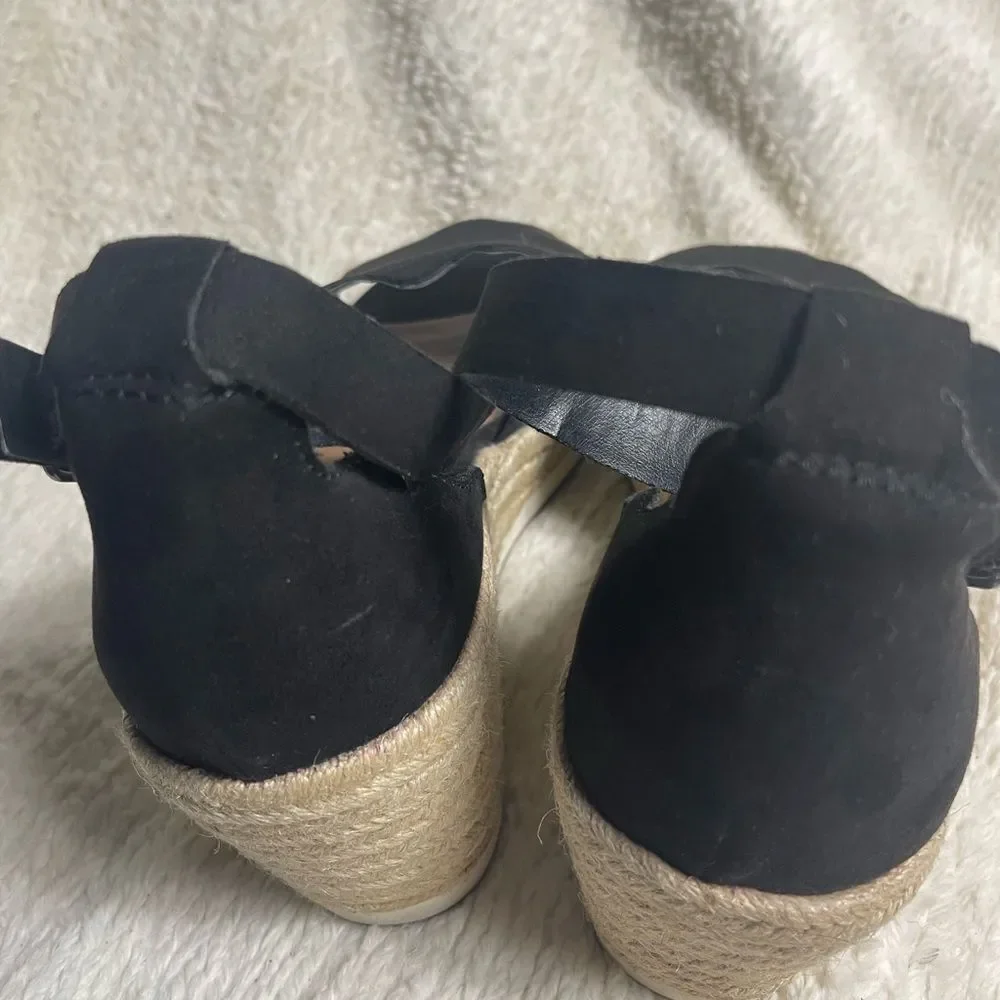 Torrid Synthetic black suede Espadrilles Wedge platform ankle strap Sandal SZ13W